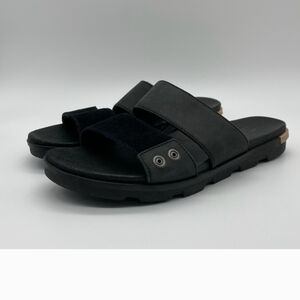 SOREL Black Torpeda Leather Slide Slip On Sandals Size 9.5